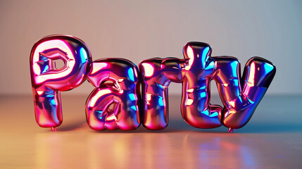 3D Renderer lettering party on colored background in the form of Balloons