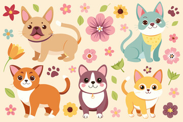 Different poses cats, standing, sitting side view. Set of cute cats clipart vector