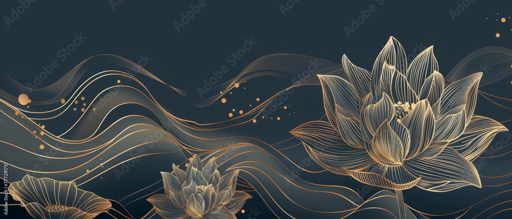 Canvas Prints This is a luxury modern image of a golden lotus flower on a natural botanical background. The pattern is ideal for decorations, wall decor, wallpaper, covers, banners, posters, and cards.