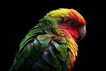 Ein bunter Papagei vor schwarzem Hintergrund 