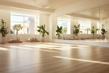 Minimalistic bright interior for modern home decor, yoga studio design for relaxation and serenity.