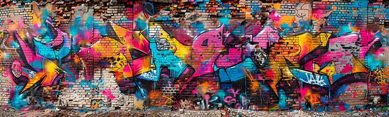 Urban graffiti art on textured wall, colorful street culture and creative expression