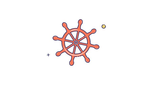 Steering Wheel Icon Animation video for nautical element set, isolated part ship sign motion graphic design