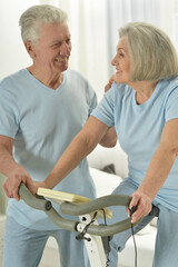 Obraz premium Portrait of happy sporty senior couple exercising
