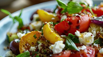 Healthy salad with quinoa, cherry tomatoes and feta cheese