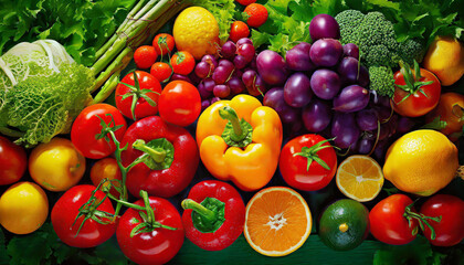 market with a colorful variety of fresh fruits and vegetables under soft light.