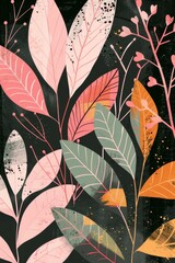 plants pattern, in the style of playful figurative renditions, minimalist textiles, gouache, concrete art, nature-based patterns, 