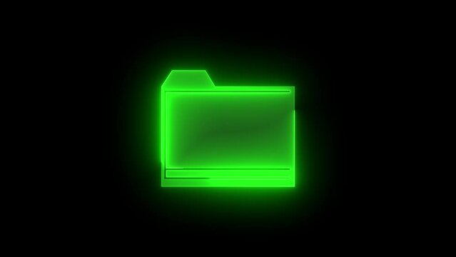 Folders icon glowing neon green color animation on black background