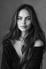 Fototapeta premium portrait of a beautiful woman with a long hair, black and white, 