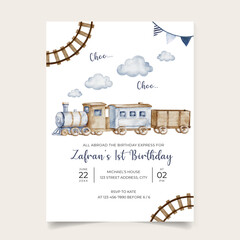 Train Birthday Invitation Card Template, Boys Birthday Invitation