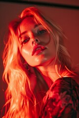 Portrait of a blonde woman in red light
