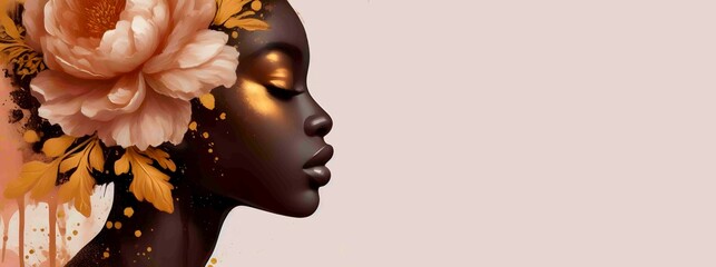 Black woman portrait. Banner with text space african woman  - obrazy, fototapety, plakaty