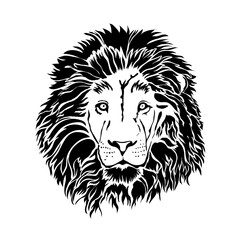 Silhouette of Lion Head in black and white. Vector Illustration