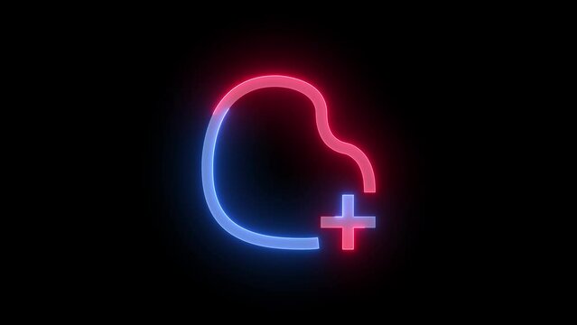 Neon free form clipping icon blue red color glowing animated black background