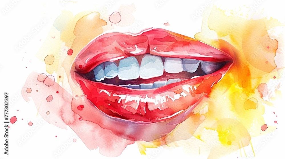 Canvas Prints a watercolor painting of a woman's mouth with red lips, ai