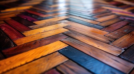 Different colored wooden floor in close-up view - obrazy, fototapety, plakaty