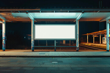 Blank white billboard on the buss station