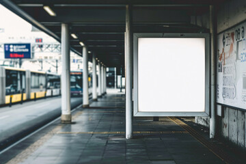 White blank billboard on bus station