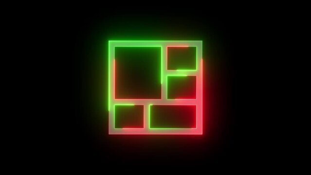 Neon view dashboard icon green red color glowing animated black background