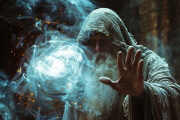 A powerful sorcerer casting a spell to protect their kingdom - obrazy, fototapety, plakaty