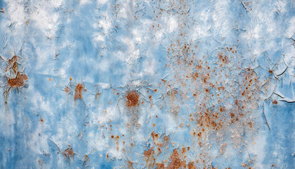 Abstract background of old rusty wall with scraps of blue paint