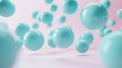 banner Abstract background, with 3D blue, turquoise spheres, balls on pink background, background for holiday, birthday, gender party, Tranquility, harmony of inner state, visual pleasure