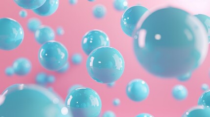 banner Abstract background, with 3D blue, turquoise spheres, balls on pink background, background for holiday, birthday, gender party, Tranquility, harmony of inner state, visual pleasure - obrazy, fototapety, plakaty
