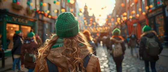Festive St Patrick's Day Parade Features People in Green Hats. Concept St Patrick's Day, Parade,...