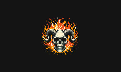 head skull with horn and flames vector artwork design