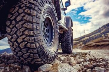 Fototapeta na wymiar Off-Road Adventure with Heavy-Duty Truck Tires for Ultimate Suspension and Control