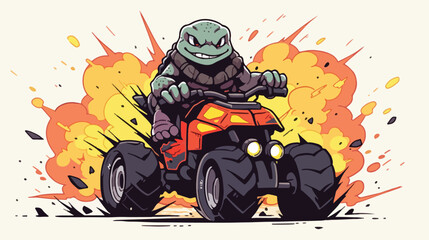 Angry turtle on ATV transport four wheeler 2d flat
