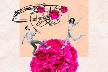 Creative collage picture happy partners romantic celebration womens day february march lovers...
