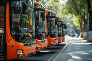 New modern busses for public transportation on the street - obrazy, fototapety, plakaty