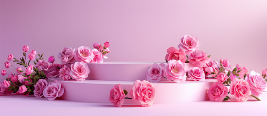 Podium background, flower, rose, product, pink, stage, circle podium, floor