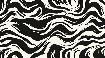 Wavy and swirled brush strokes vector seamless pattern. Bold curved lines and squiggles ornament. Seamless horizontal banner with doodle bold lines. Black and white wallpaper generative ai