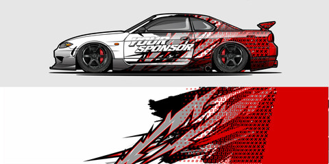 Vector Car Decal Wrap Design: Abstract Racing Stripe Background Kit for Vehicles, Race Cars, Rally, Adventure, and Livery - obrazy, fototapety, plakaty