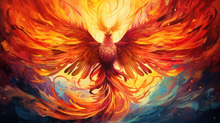 Colorful phoenix with outstretched wings design - 777309137