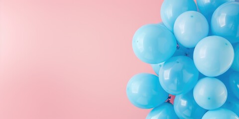 banner Abstract background, with blue balloons on a pink background, holiday, birthday, gender...