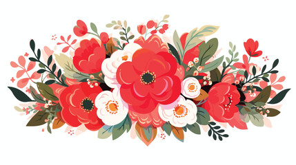 Beautiful bouquet of paper flowers red. Vector Brig