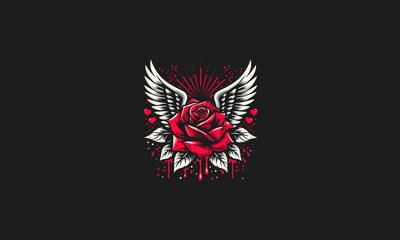 red rose flowers with wings vector artwork design