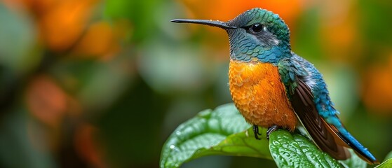 Fototapeta premium Colorful Costa Rican hummingbird. Concept Nature Photography, Tropical Birds, Vibrant Wildlife, Hummingbird Conservation, Central American Fauna