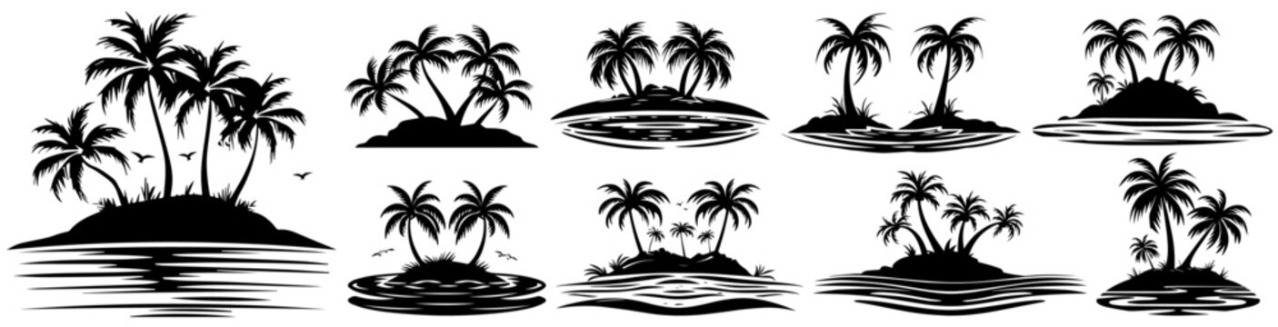 tropical palm tree, nocolor vector illustration silhouette for laser cutting cnc, engraving, black shape decoration