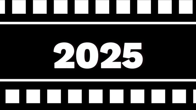year 2025 film strips symbol animation on dark background