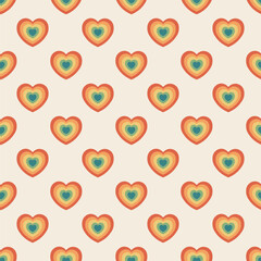 Retro pattern with hypnotic heart in rainbow colors. Vector seamless pattern, print for fabric, covers
