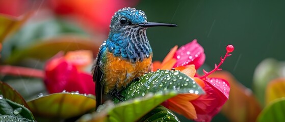 Naklejka premium Vibrant Costa Rican Hummingbird. Concept Wildlife Photography, Costa Rica, Nature Photography, Tropical Birds, Vibrant Color Palette