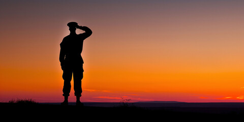 Soldier Saluting during Golden Hour