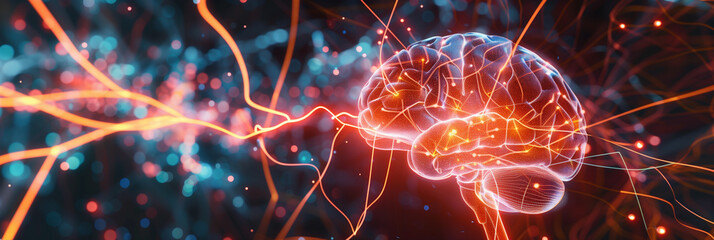 Human brain showing neural pathways and neurons firing Concept, Generative AI	
