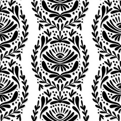 vertical lace type botanical style black and white monochrome seamless pattern on white background