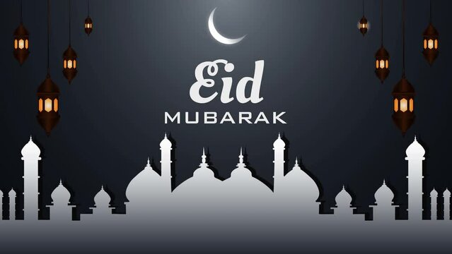 Eid Mubarak wishing 4k  resolution video for background, masque, lantern, lamps, moon effect video
