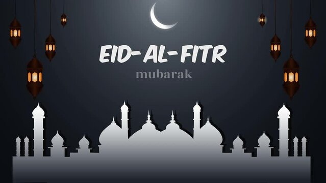 eid al fitr mubarak wishing 4k  resolution video for background, masque, lantern, lamps, moon effect video